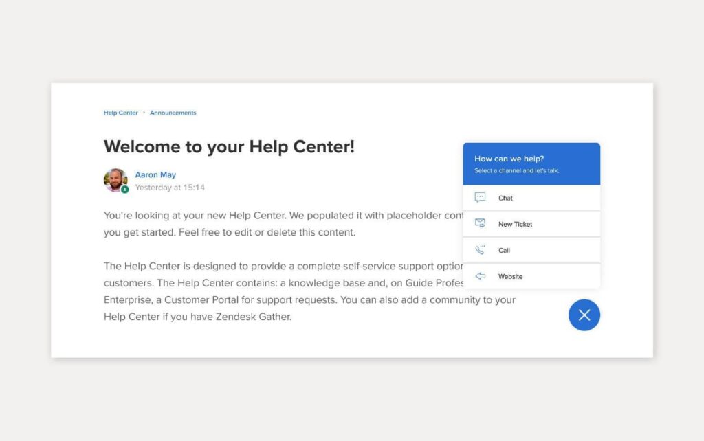 Ví dụ về giải pháp cơ sở kiến thức sử dụng Zendesk