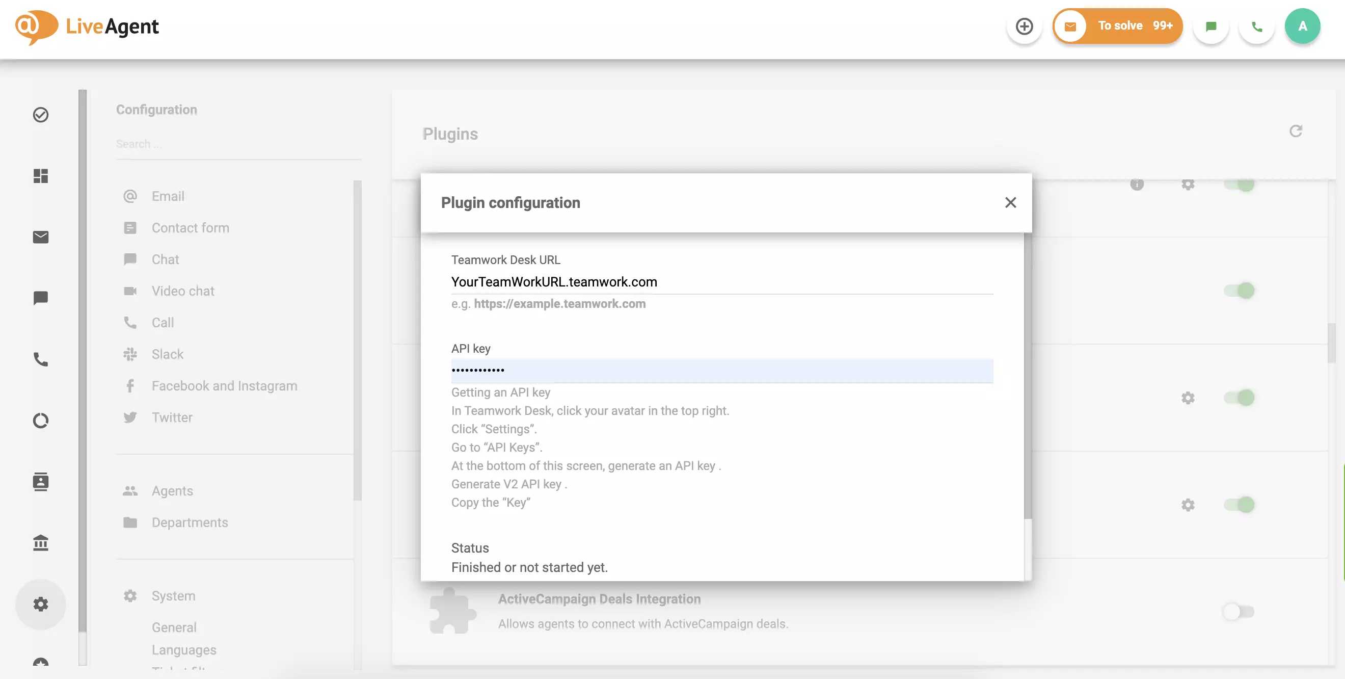 Điền URL và API Teamwork Desk của bạn, sau đó nhấp Lưu.
