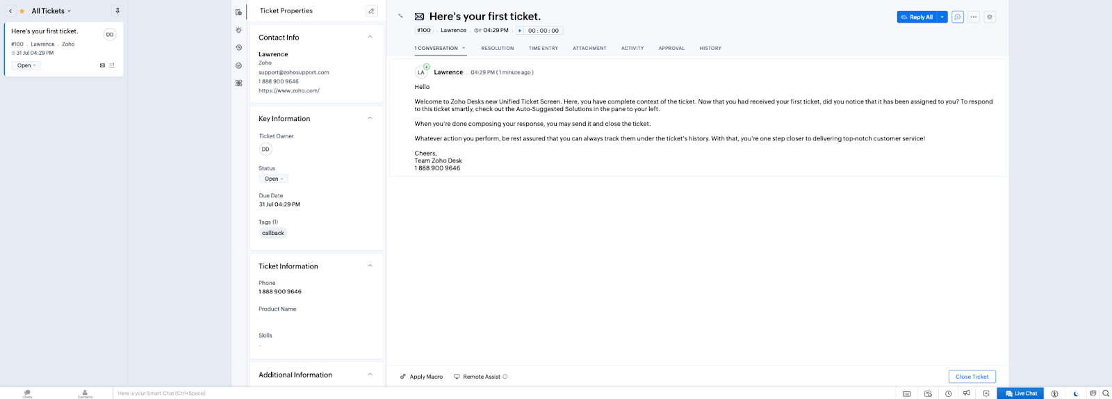 Môi Trường Ticket của Zoho Desk